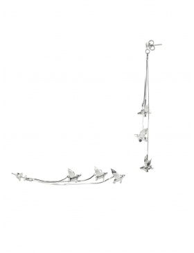 Long silver earrings with piglets
