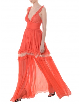 Lynette ruffled lace-trimmed silk-georgette maxi dress