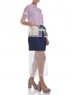 Deconstructed trench shirt with pockets and belt #lilac 
