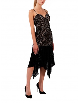 Black lace dress with asymmetric panels