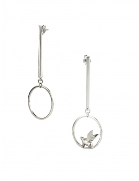 Silver pendulum earrings with flying piglet