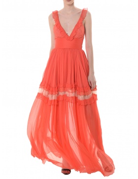 Lynette ruffled lace-trimmed silk-georgette maxi dress