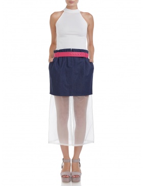 Mini denim skirt with organza extension 
