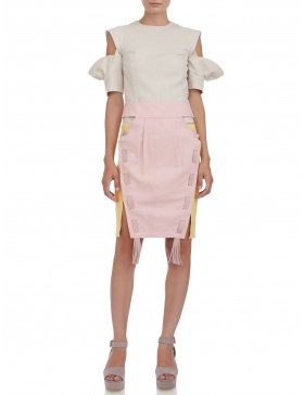 Deconstructed skirt with leather tassels 