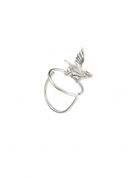 Adjustable silver ring with flying piglet