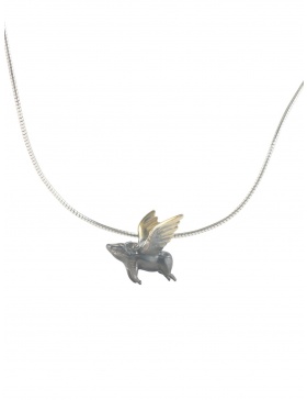 Silver pendant with flying piglet