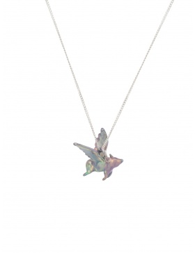 Silver pendant with coloured flying piglet