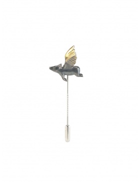 Silver pendant with coloured flying piglet